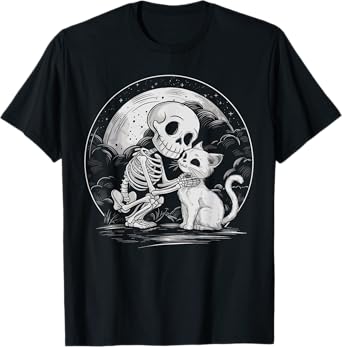 Skeleton Cat Skull Kitty Cute Goth Halloween Costume T-Shirt for Men Women Kids