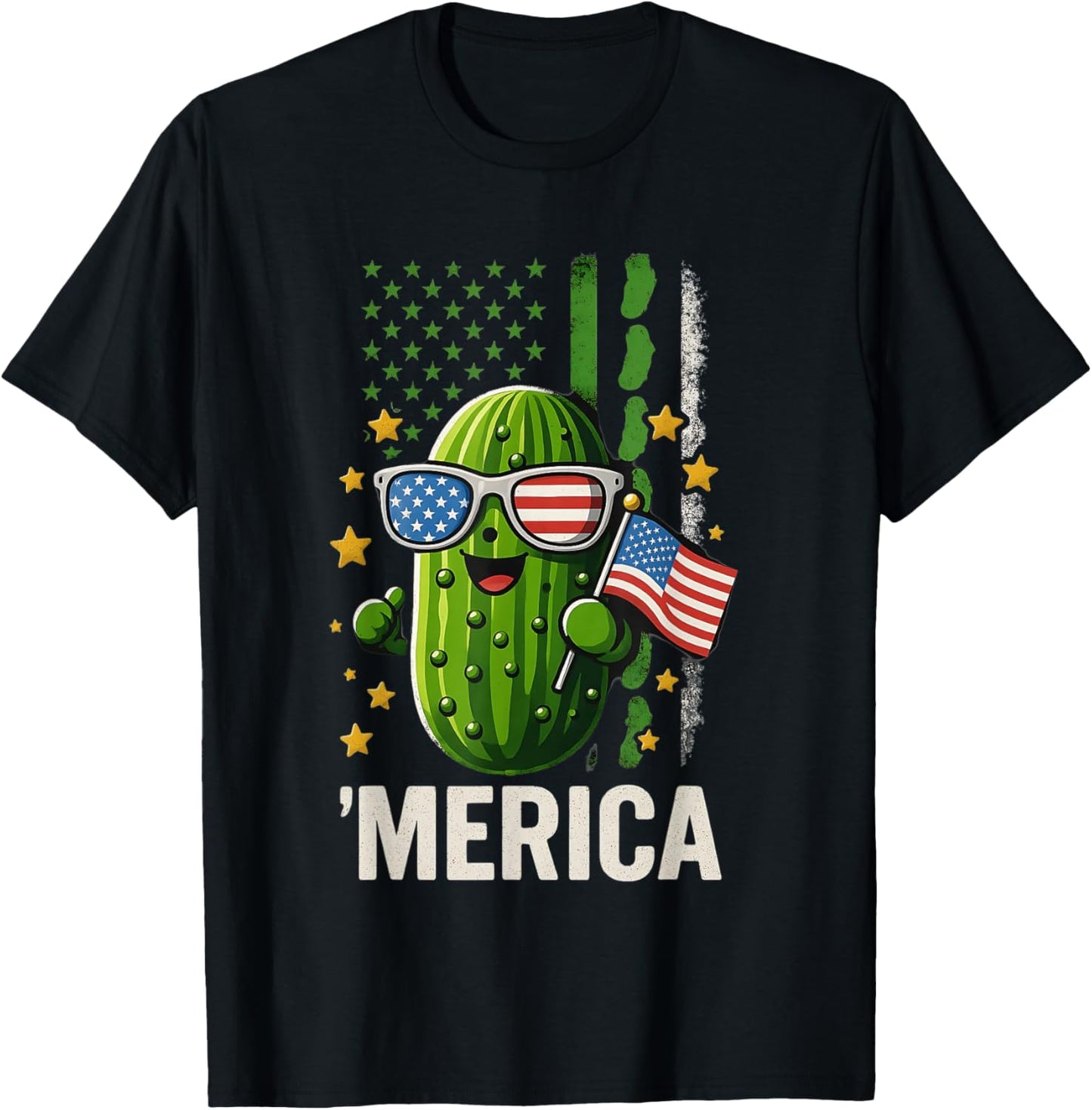 Pickle Cucumber Us American Flag Merica 4th Of July T-shirt