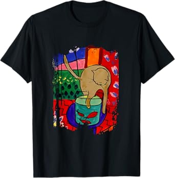 Cat With Red Fish Matisse Inspiration Art In Style T-Shirt