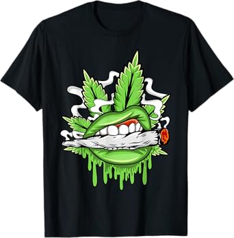 Funny Sexy Lips Cannabis Marijuana Weed Pot Leaf Lover T-Shirt