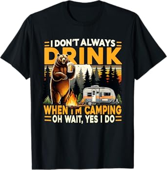 Funny Camping Bear Drinking Beer Team Campfire T-Shirt