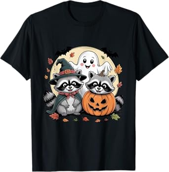 Cute Halloween Raccoon Ghost Pumpkin Fall Animal men women T-Shirt