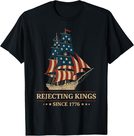 Rejecting Kings Since 1776 Vintage Patriotic American Flag T-shirt