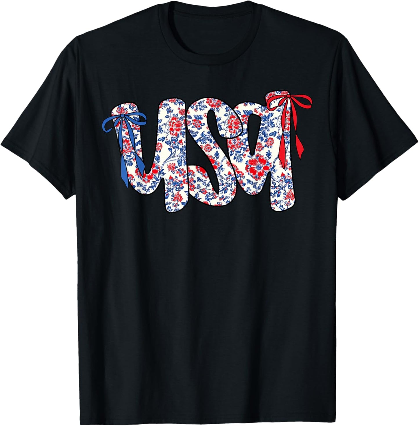 Coquette Bow 4th Of July USA Floral USA For Women Girls T-Shirt