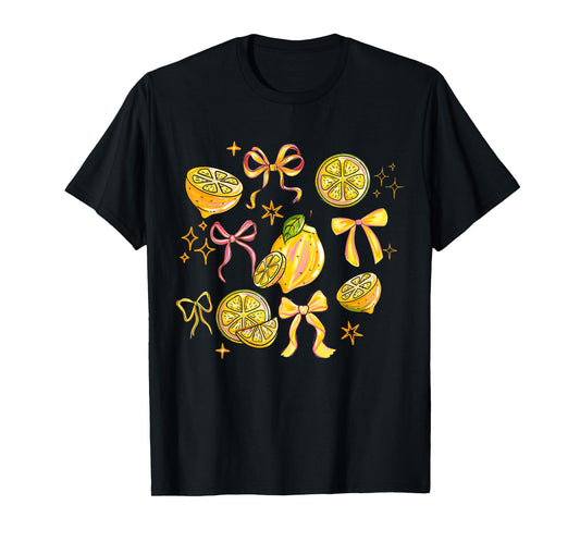 Cute Lemon Tropical Fruits Coquette Bows Summer Girl Women T-Shirt