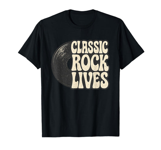 Funny Retro 70s 80s Music Vinyl Record Classic Rock Lives T-Shirt