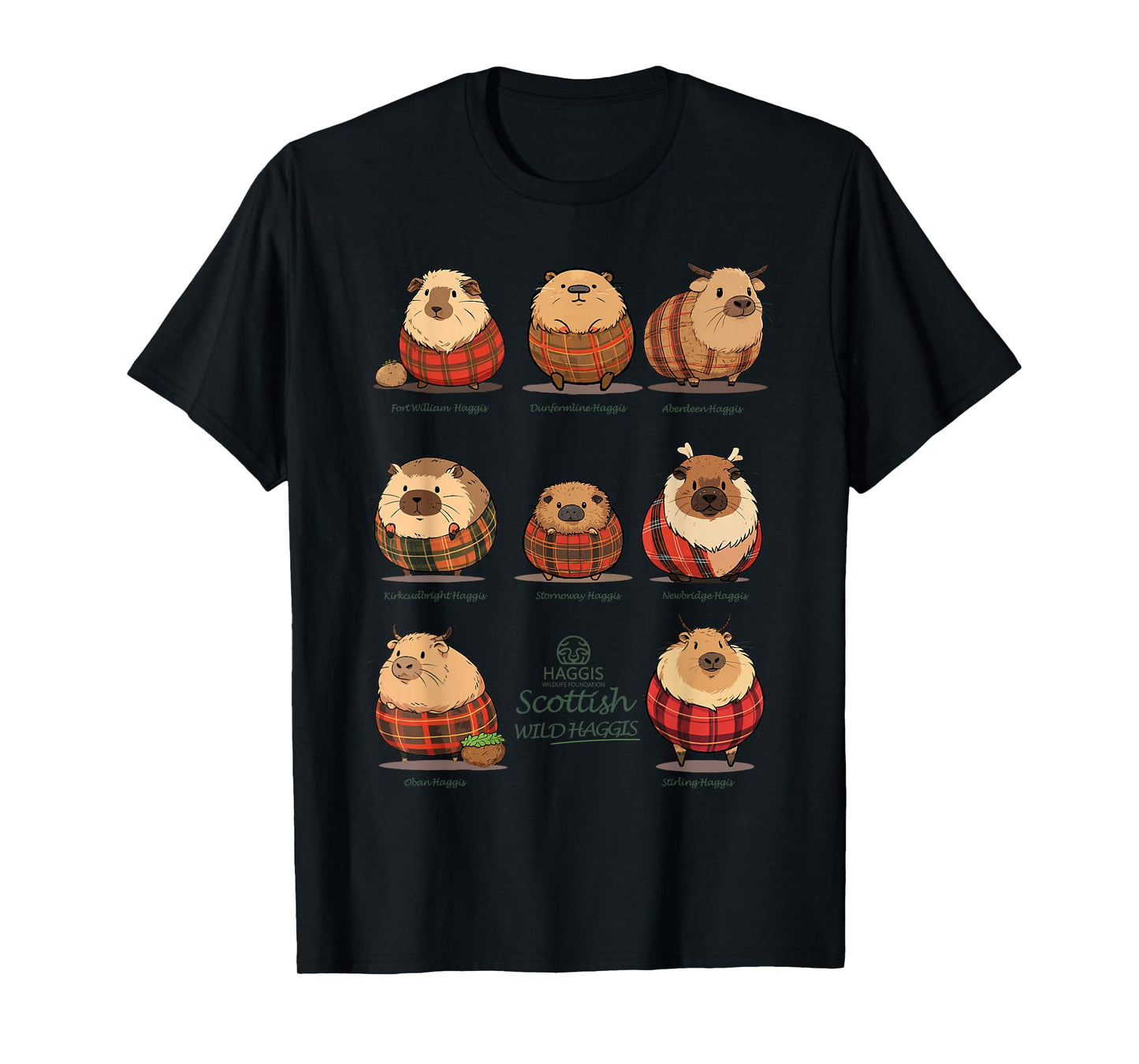 Haggis Wildlife Foundation Unisex-Adults Haggis Scottish Wild Haggis T-Shirt Black Small Classic Fit Mandarin Collar Crew Neck Short Sleeve