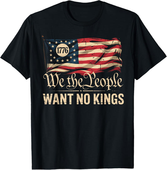 No Kings in America Since 1776 Distressed USA Flag Vintage T-Shirt
