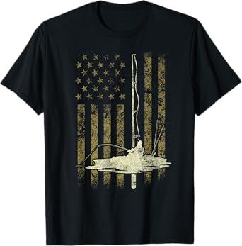 Funny Vintage USA Flag Kayak Fishing Gift Women Men T-Shirt