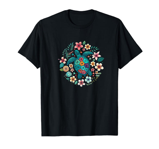 Sea Turtle Floral Mandala Design, Ocean & Nature Inspired T-Shirt