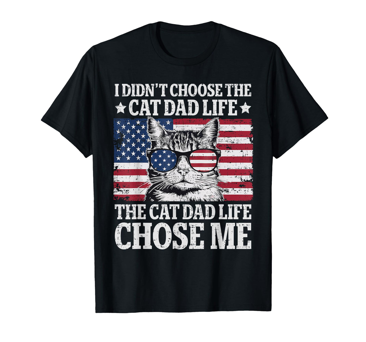 Vintage American Flag Cat Dad Father's Day Kitten Daddy T-Shirt