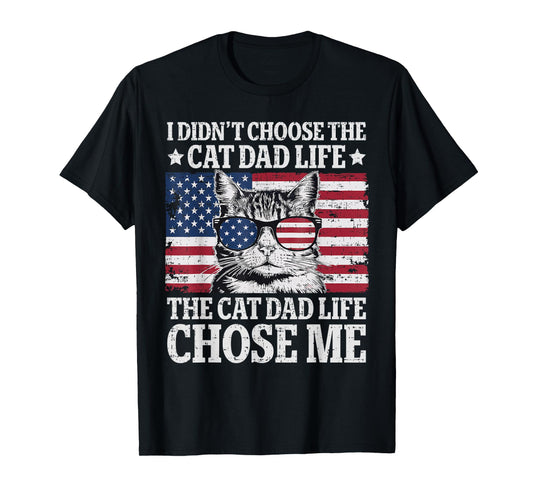 Vintage American Flag Cat Dad Father's Day Kitten Daddy T-Shirt