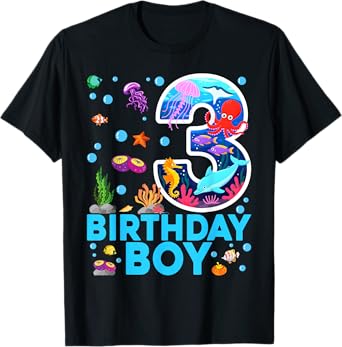 3rd Birthday Party Ocean 3 Year Old Sea Fish Birthday Boy T-Shirt