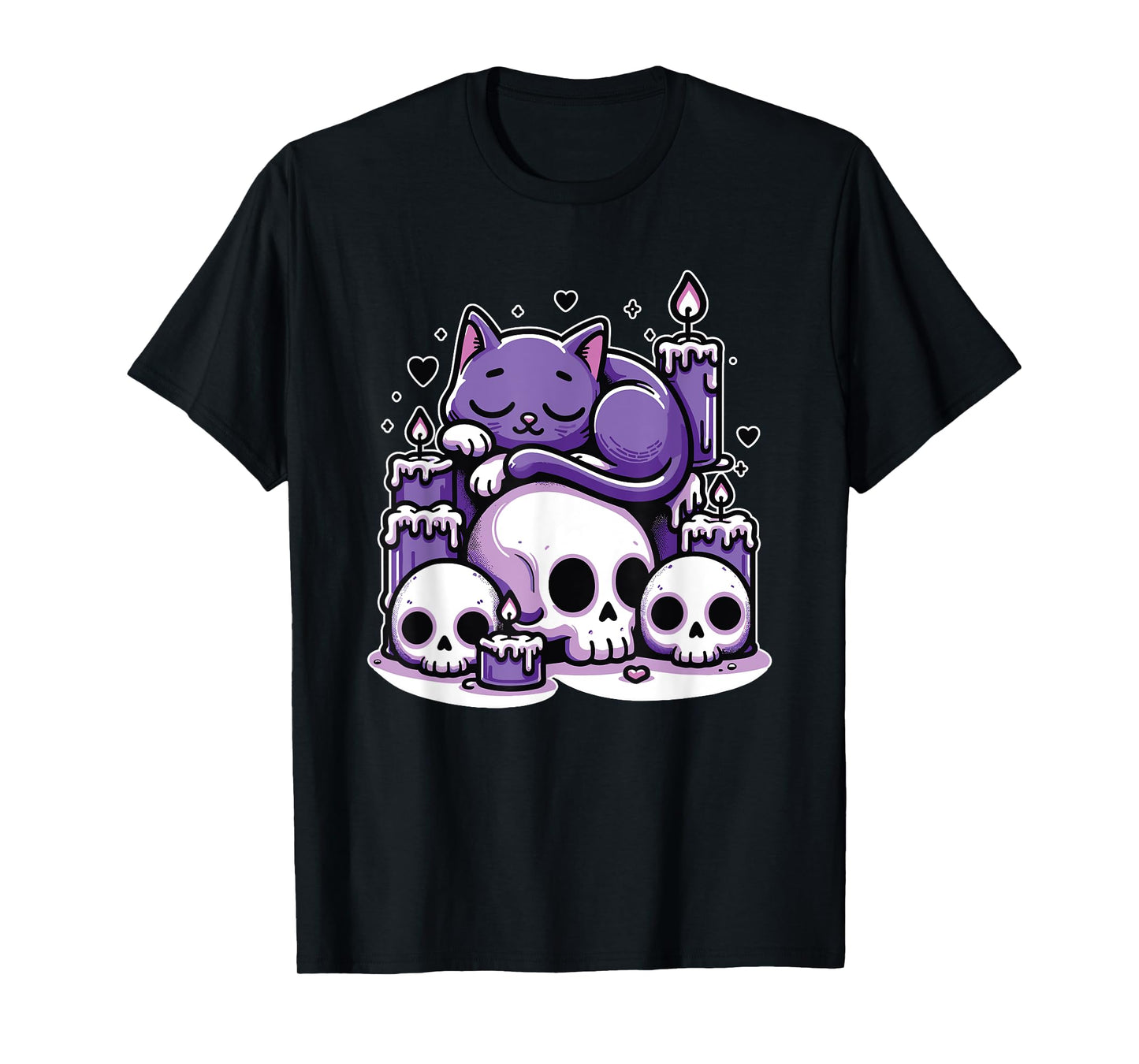 Kawaii Pastel Goth Cute Creepy Cat Candles Skeleton Men Women Girls Kids T-Shirt