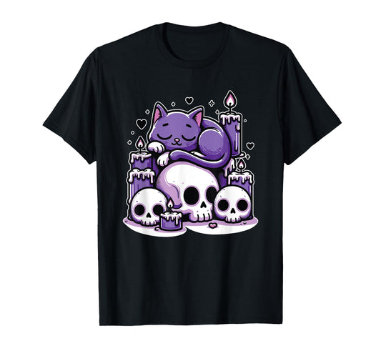 Kawaii Pastel Goth Cute Creepy Cat Candles Skeleton Men Women Girls Kids T-Shirt