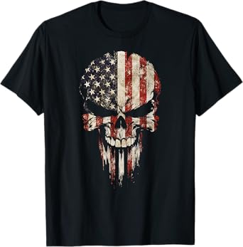 Vintage USA Flag Skull Patriotic T-Shirt