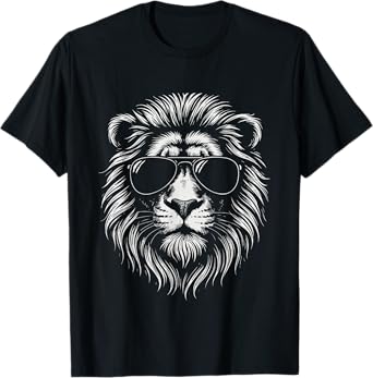 Cool Lion Wearing Sunglasses Graphic for Men Women Kids Boys T-Shirt