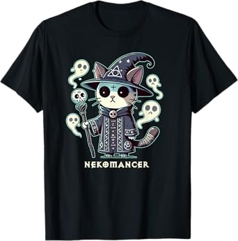 RPG Cat Nekomancer | Neko Cat ARPG Necromancer RPG Gamer LARP D20 T-Shirt - Black, Small, Short Sleeve, Unisex-Adults and Unisex-Kids