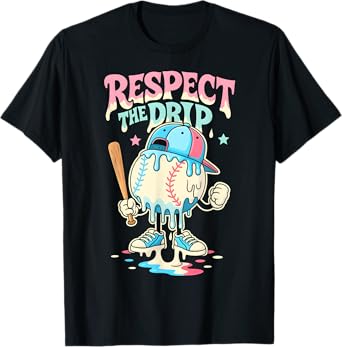 Baseball Ice Cream Drip for Boys Girls Respect The Drip T-Shirt