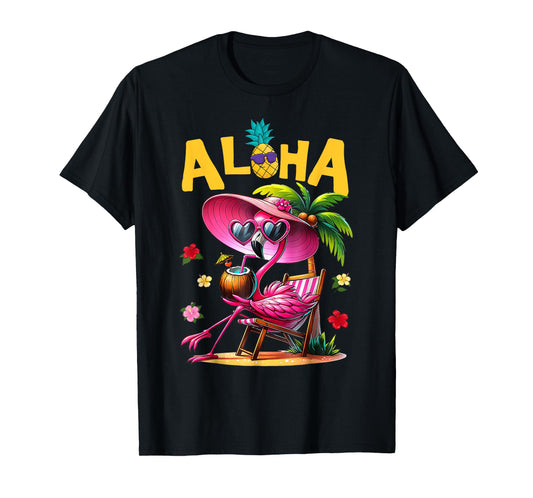 Aloha Flamingo Summer Vibes Beach Palm Tree Summer Vacation T-Shirt