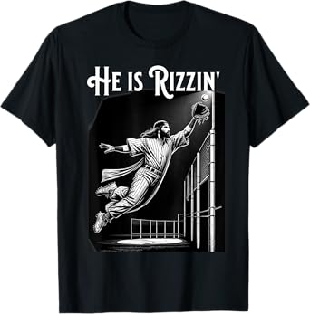 He is Rizzin Jesus Playing Baseball Funny Sports Rizz T-Shirt