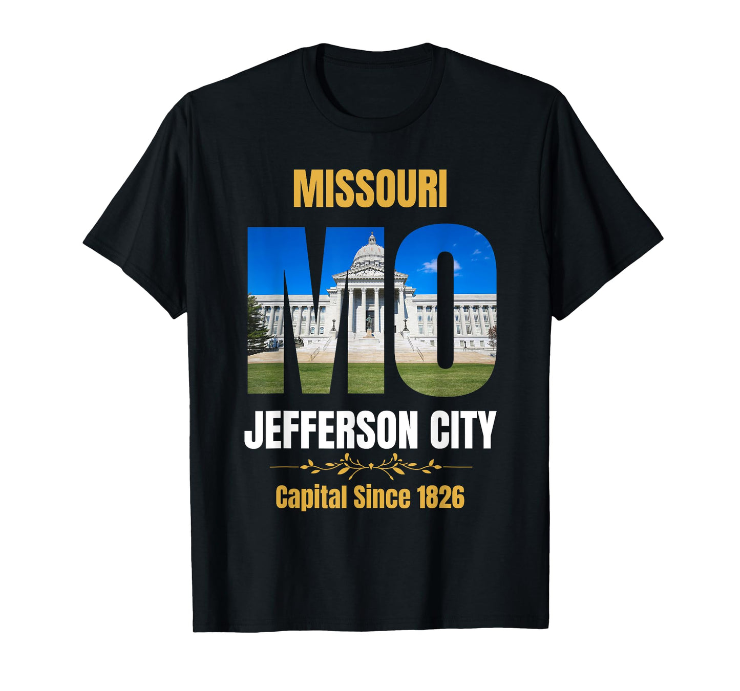 Jefferson City, State Capital of Missouri, Souvenir T-Shirt, Unisex-Adults, Black, Small, Short Sleeve, T-Shirt