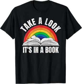vintage retro rainbow take a look it's in a book reading art T-Shirt