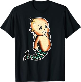 Kewpie Baby Mermaid Traditional Tattoo Flash T-Shirt