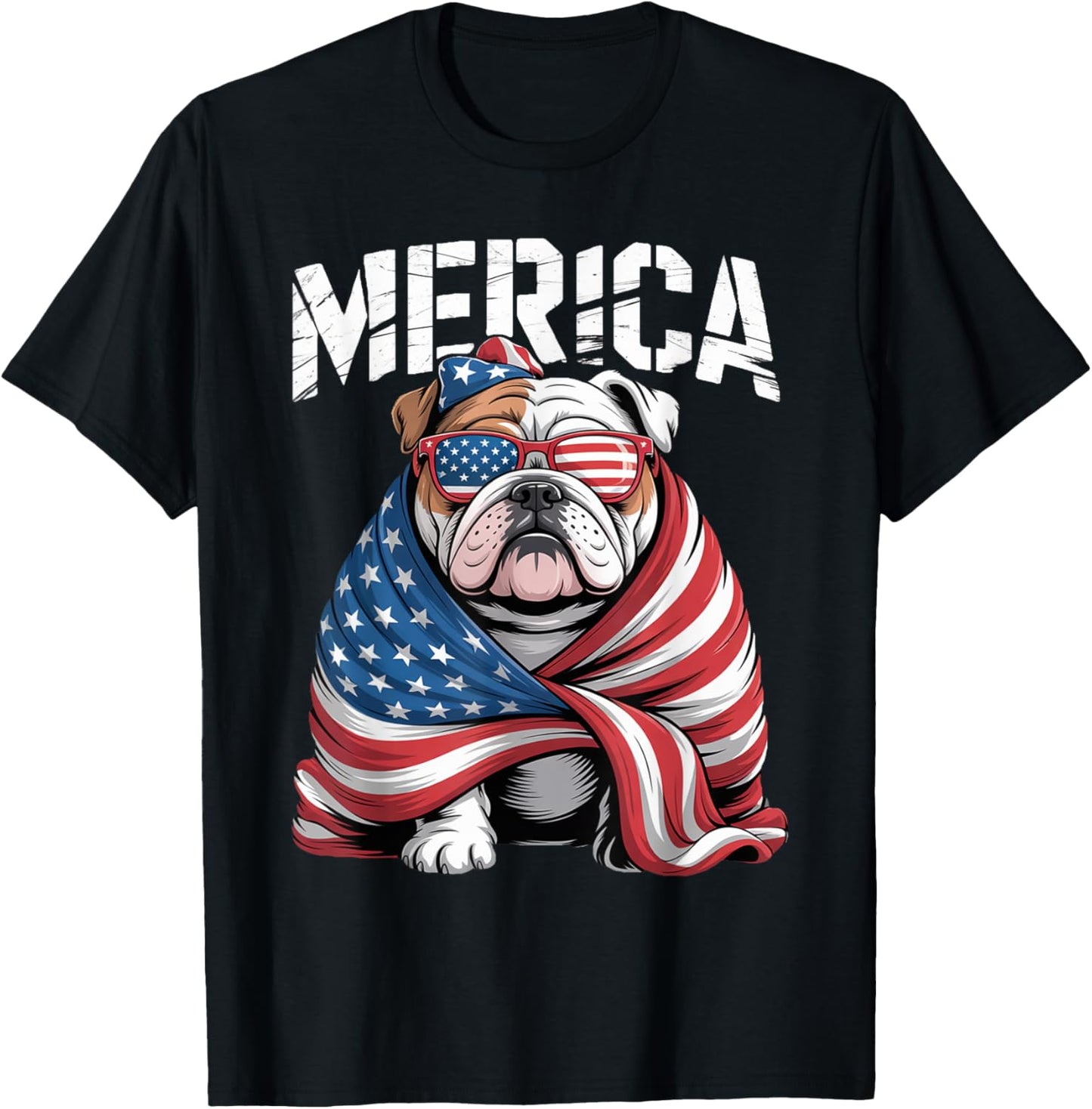 Merica English Bulldog Patriotic American Flag 4th Of July T-shirt