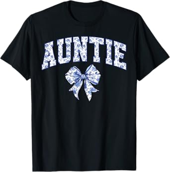 Auntie Coquette Toile Blue Bow Floral Family Matching T-Shirt