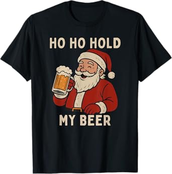 Funny Tropical Santa with Beer –Ho Ho Hold My Beer Christmas T-Shirt