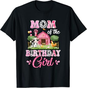 Mom Of The Birthday Girl 1St Birthday Cow Farm Family T-Shirt