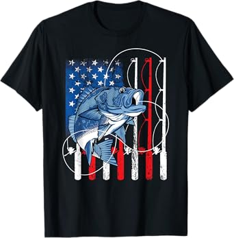 Fishing Vintage American Flag Bass Fisherman Gifts T-Shirt