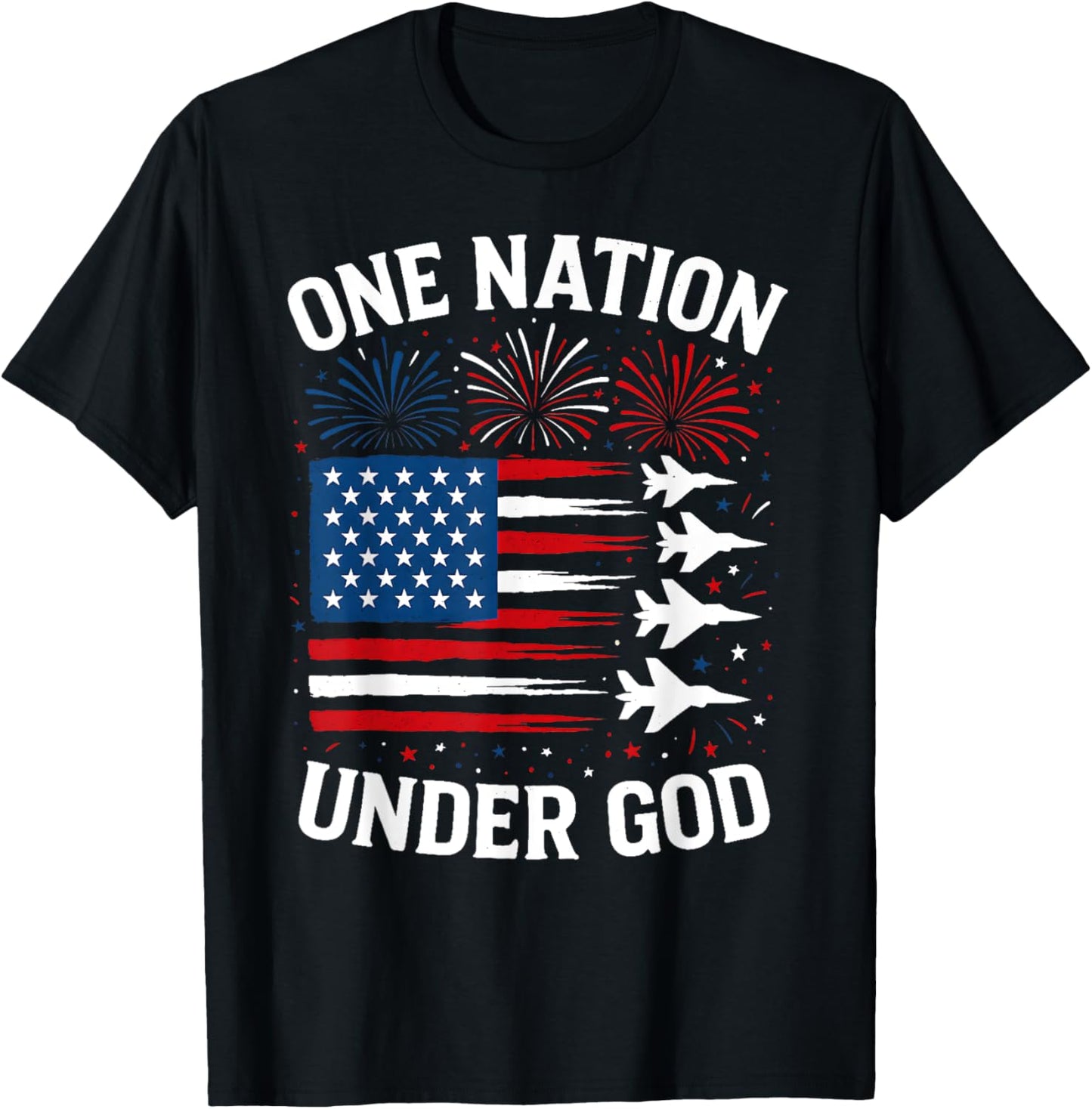 Patriotic One Nation Under God Boy 4th July Usa Fighter Jet T-shirt
