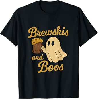 Brewskis and Boos Ghost Beer Halloween Graphic T-Shirt