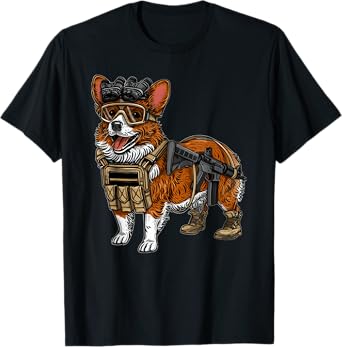 Funny Tactical Corgi Dog T-Shirt for Men Women