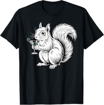 Squirrel Drinking Martini Lover Gift Idea Men Women T-Shirt