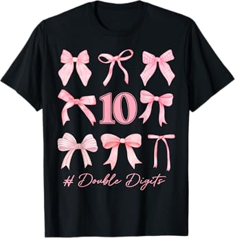 10th Birthday Coquette Bow Double Digits Birthday Girl Kids T-Shirt
