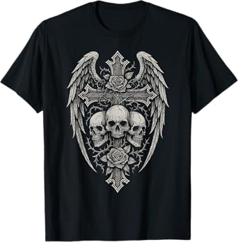 Y2K Grunge Aesthetic Alt Goth Skull Cross Gothic T-Shirt