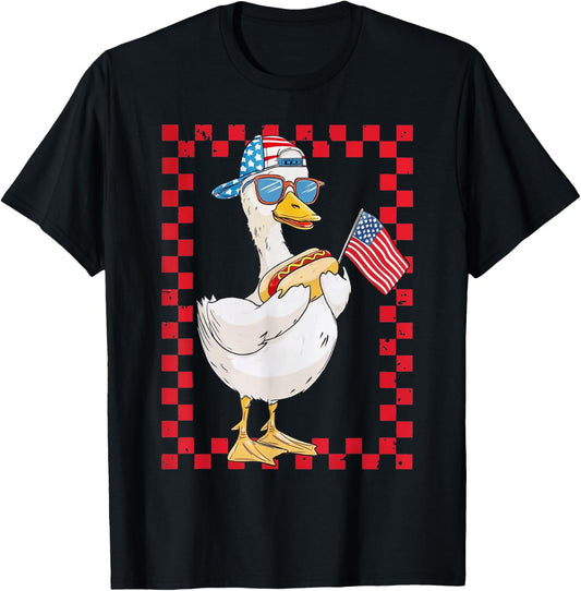Goose Holding Hotdog 4th of July Boy Kids T-Shirt