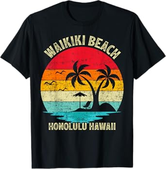 Family Vacation Vintage Retro Honolulu Hawaii Waikiki Beach T-Shirt for Men Women Girls Kids