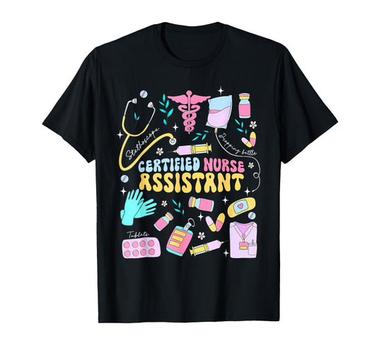 CNA Certified Nursing Assistant Funny Nurse CNA Life T-Shirt, Small, Black