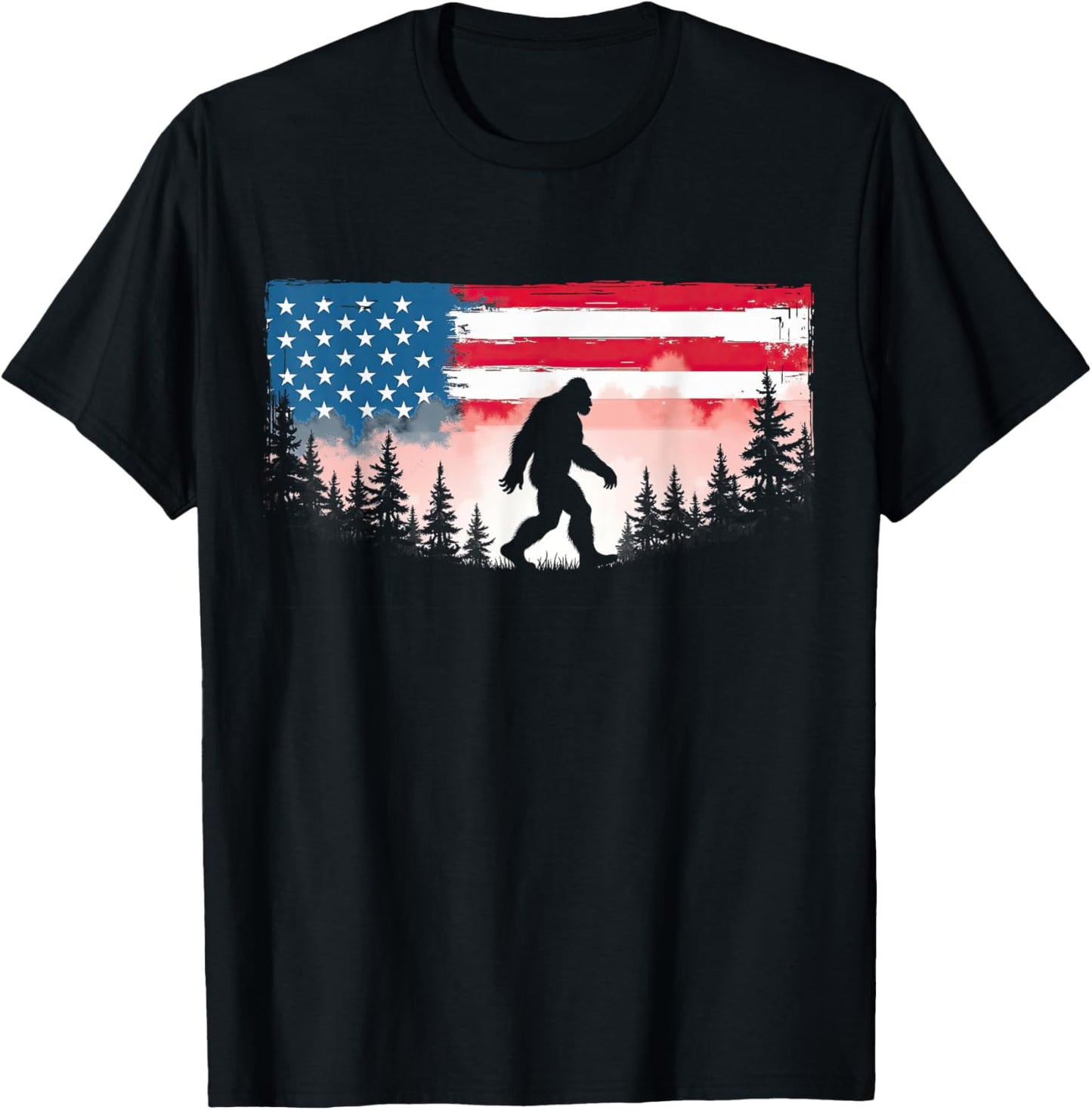 Patriotic Bigfoot 4th of July Sasquatch USA Flag Men Boys T-Shirt