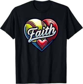 Softball Faith Love - Fun Faith Softball Heart Christian T-Shirt