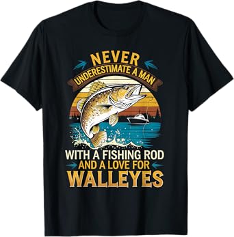 Angler Fisherman Never Underestimate A Man Walleye Fishing T-Shirt