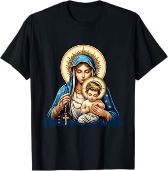 Holy Rosary Virgin Mary Baby Jesus Catholic Rosary Mysteries T-Shirt