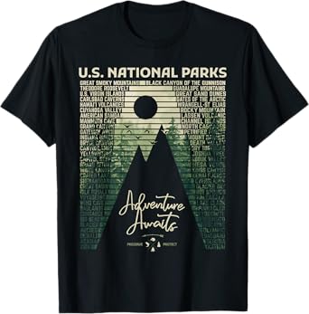 National Parks List US Park Vintage Camping Hiking Men Women T-Shirt