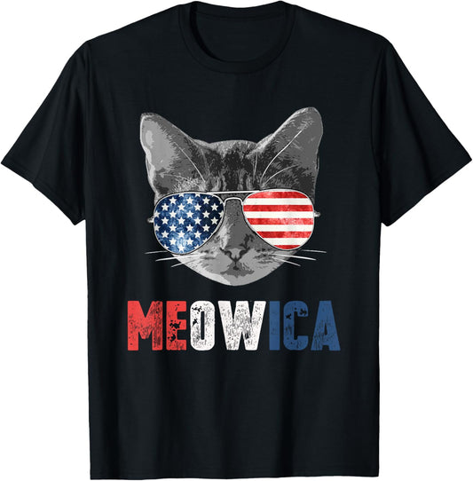 4th of July Shirt Meowica American Flag Cat T-Shirt