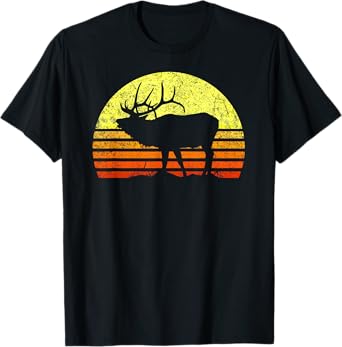 American Elk Hunter Dad Vintage Retro Sun Bow Hunting Gift T-Shirt