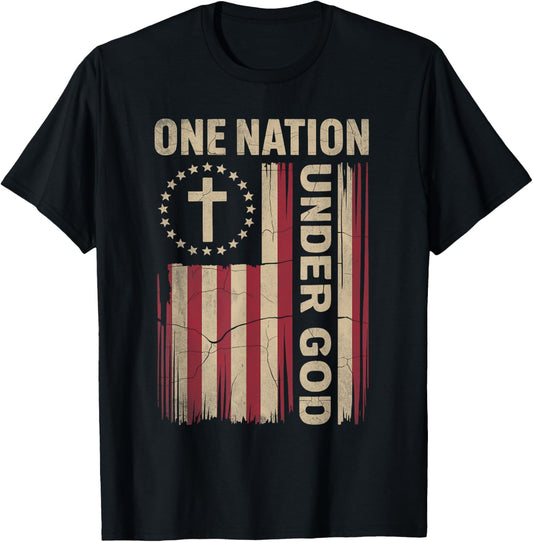 One Nation Under God Flag 4th Of July Patriotic Christian T-Shirt
